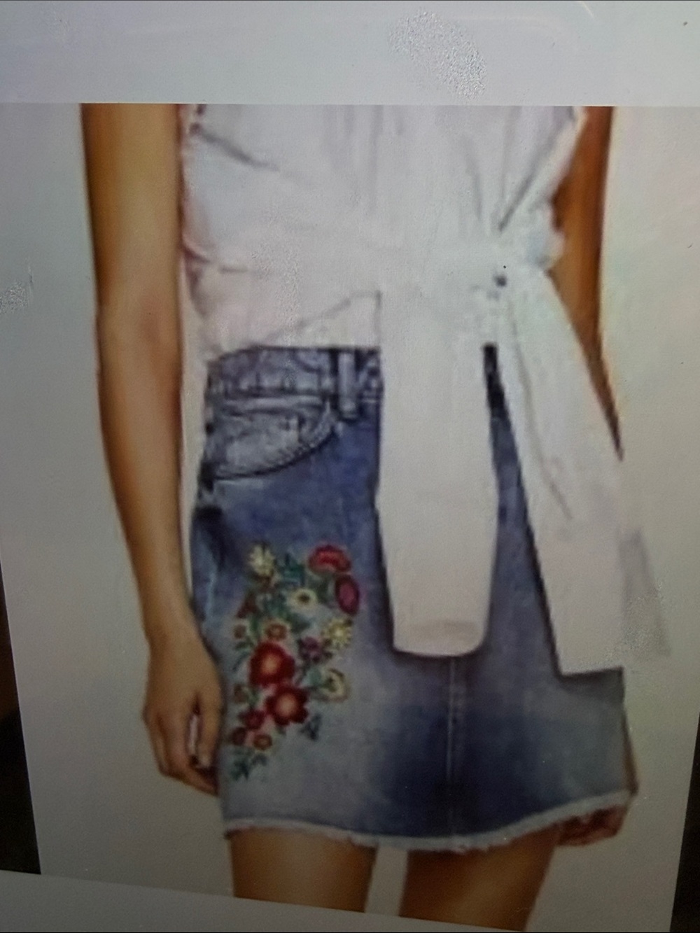 Zara Floral Embroidered Denim Skirt SzM